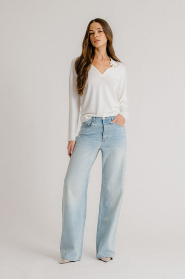 MARLA RELAXED SPLIT NECK POLO | GARDENIA