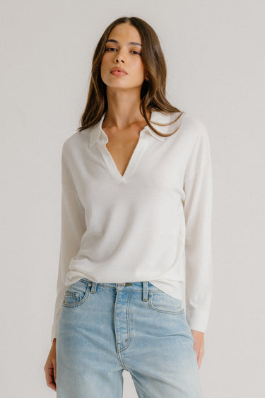 MARLA RELAXED SPLIT NECK POLO | GARDENIA