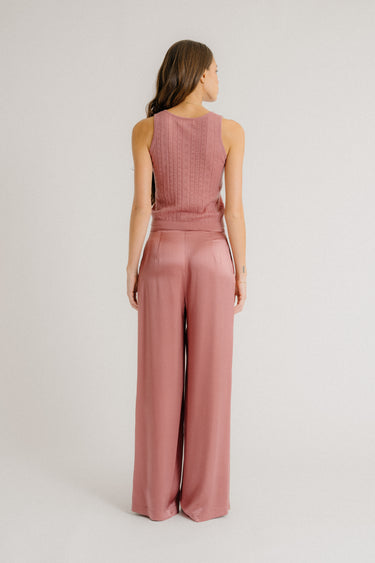 BROOKLYN HIGH RISE DOUBLE PLEAT SILK TROUSER | DESERT BLOOM