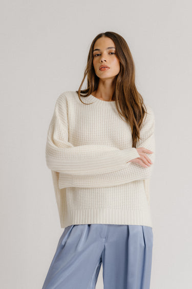 CY SLOUCHY CREWNECK WITH RIB DETAIL | GARDENIA