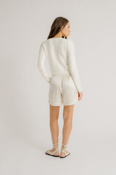 BRYNN HIGH RISE PULL ON SILK SHORT | GARDENIA