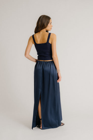 SOL DRAWSTRING SILK MAXI SKIRT | MIDNIGHT NAVY