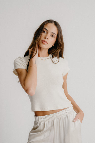 YAEL FITTED RIB TEE SHIRT | GARDENIA