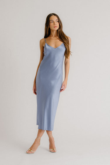 TAYLOR V-NECK BIAS CUT SILK DRESS | PERIWINKLE