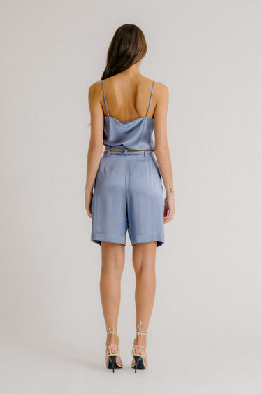 EMERSON HIGH RISE PLEATED SILK SHORT | PERIWINKLE