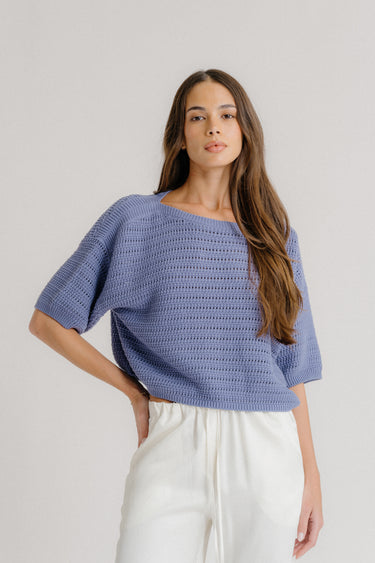 NOVA CROPPED BOATNECK TEE | PERIWINKLE