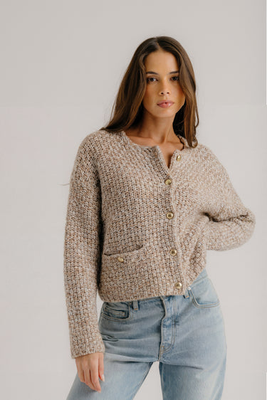 CHARLENE CASHMERE CROPPED WELT POCKET JACKET | PRAIRIE SAND MULTI